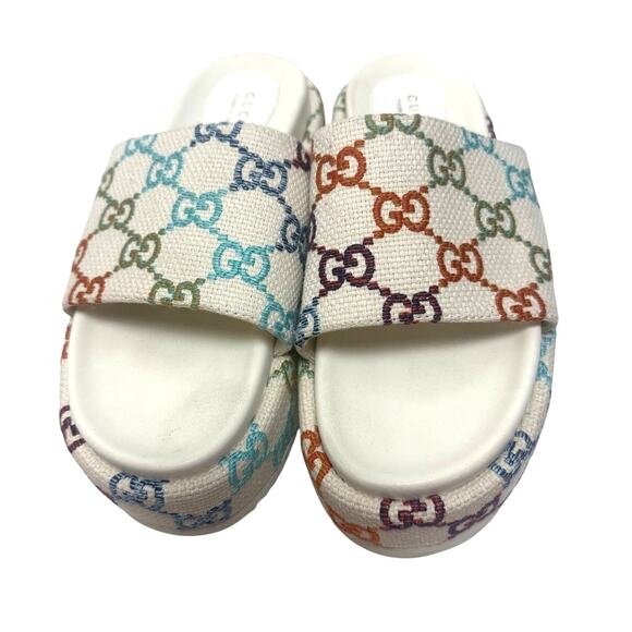 Gucci Embroidered Logo Platform Slide Sandals Sz. 39 (US 9) - Picture 2 of 11